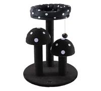 THE LICKER Store 22.5" 3-Tier Mushroom Cat Tree with Sisal Scratching Posts, Plush Napping Perch Bed, and Dangling Bell Toy, Black/White, Modern Whimsical Cat Activity Tower CTR1001B