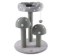 THE LICKER Store 22.5" 3-Tier Mushroom Cat Tree with Sisal Scratching Posts, Plush Napping Perch Bed, and Dangling Bell Toy, Grey/White, Modern Whimsical Cat Activity Tower CTR1001C