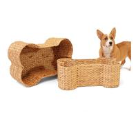 THE LICKER STORE BSK4000A-2SET Digby Bone-Shaped Large Hand Woven Water Hyacinth Nesting Pet Toy Organizer Baskets, Dog Storage Box for Living Room, Natural (Set of 2)