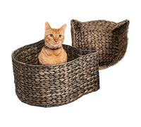 THE LICKER STORE BSK4001B-2SET Feliz Cat-Shaped Hand Woven Water Hyacinth Nesting Pet Toy Organizer Baskets, Cay Storage Box for Living Room, Brown (Set of 2)