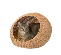 THE LICKER STORE CBD3000A Fiora 19.5" x 18" Modern Circular Faux Wicker Pet Bed with Machine-Washable Cushion, Cat Beds for Indoor Cats, Natural