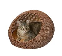 THE LICKER STORE CBD3000B Fiora 19.5" x 18" Modern Circular Faux Wicker Pet Bed with Machine-Washable Cushion, Cat Beds for Indoor Cats, Brown