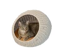 THE LICKER STORE CBD3000C Fiora 19.5" x 18" Modern Circular Faux Wicker Pet Bed with Machine-Washable Cushion, Cat Beds for Indoor Cats, White