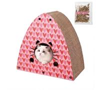THE LICKER Store CSR1006C Koko 19" Modern Cardboard Triangle Cat Cave Scratcher with Catnip, Pink/Red, 2-in-1 Corrugated Cat House Hideaway & Scratching Board for Cats, Durable Furniture Protector