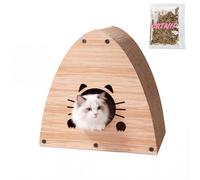 THE LICKER Store CSR1006H Koko 19" Modern Cardboard Triangle Cat Cave Scratcher with Catnip, Brown Wood Pattern, 2-in-1 Corrugated Cat House Hideaway & Scratching Board for Cats, Space-Saving