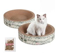THE LICKER Store Daisy 18.13" Modern Cardboard Bowl Cat Scratcher with Catnip, Green Corrugated Cat Scratching Pad, Furniture Protector, Set of 2 CSR1001I-SET2