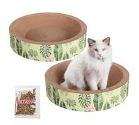 THE LICKER Store Daisy 18.13" Modern Cardboard Bowl Cat Scratcher with Catnip, Mint/Green Leaf Pattern Corrugated Cat Scratching Pad, Furniture Protector, Set of 2 CSR1001E-SET2