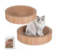 THE LICKER Store Daisy 18.13" Modern Cardboard Bowl Cat Scratcher with Catnip, Oak Wood Finish Corrugated Cat Scratching Pad, Furniture Protector, Set of 2 CSR1001B-SET2