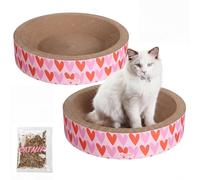 THE LICKER Store Daisy 18.13" Modern Cardboard Bowl Cat Scratcher with Catnip, Pink/Red Hearts Pattern Corrugated Cat Scratching Pad, Furniture Protector, Set of 2 CSR1001D-SET2
