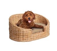 The LICKER Store DBD1000B Curvy 28.5" x 17.25" Classic Handwoven Rattan Pet Bed with Machine-Washable Cushion, Light Brown