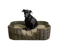 THE LICKER STORE DBD1002A Scallop 27" x 18.25" Tropical Handwoven Rattan Dog Bed with Machine Washable Cushion, Kubu Gray