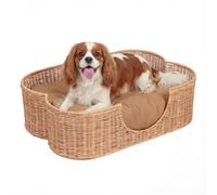 THE LICKER Store DBD1002B Scallop Handwoven Water Hyacinth Pet Bed with Machine Washable Cushion, 27" x 18.25" Wicker Cat and Dog Bed for Small to Medium Pets, Boho Tropical Style Basket, Light Brown