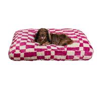 THE LICKER STORE DBD3001H-XL Mabel 49.5" x 31.5" Designer Modern Ultra Soft Reversible Plush Rectangular Pet Bed with Washable Cover, Raspberry Check