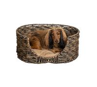 THE LICKER STORE DBD4001B Perri 24" x 18" Classic Farmhouse Handwoven Hyacinth Oval Pet Bed with Machine-Washable Cushion, Brown