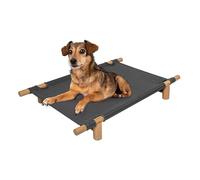 The LICKER Store DBD5000B Chester 32" Modern Minimalist Wood Frame Elevated Outdoor Dog Bed, Graphite/Light Teak