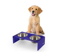 THE LICKER STORE DBL2000F Keaton 5" Small/Medium Modern Acrylic Rectangular Elevated Pet Feeder with 20oz 2-Stainless Steel Bowls, Purple/Chrome