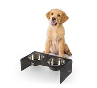 THE LICKER STORE DBL2000J Keaton 5" Small/Medium Modern Acrylic Rectangular Elevated Pet Feeder with 20oz 2-Stainless Steel Bowls, Dark Gray/Chrome