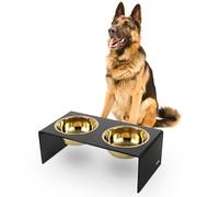 THE LICKER STORE DBL2001B Keaton 7.5" Medium/Large Modern Lucite Rectangular Elevated Pet Feeder with 54oz 2-Stainless Steel Bowls, Black/Gold