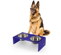 THE LICKER STORE DBL2001F Keaton 7.5" Medium/Large Modern Acrylic Rectangular Elevated Pet Feeder with 54oz 2-Stainless Steel Bowls, Purple/Chrome