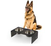 THE LICKER STORE DBL2001J Keaton 7.5" Medium/Large Modern Acrylic Rectangular Elevated Pet Feeder with 54oz 2-Stainless Steel Bowls, Dark Gray/Chrome