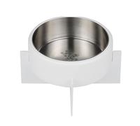The LICKER Store DBL3000B Intersecta Small/Medium Concrete and Stainless Steel Bowl 16oz (2 Cups) with Metal Stand Pet Feeder, White