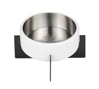 The LICKER Store DBL3000E Intersecta Small/Medium Concrete and Stainless Steel Bowl 16oz (2 Cups) with Metal Stand Pet Feeder, White/Black