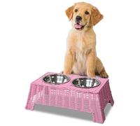 The LICKER Store DBL4000P Serenity 6.9" Small/Medium Elevated Wicker Pet Feeder with 18oz (2.2 Cups) 2-Stainless Steel Bowls, Pink
