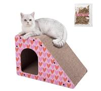 THE LICKER Store Kento 23.63" Modern Cardboard Cat Cave Scratcher with Catnip, Angled Trapezoid Hideaway House and Scratching Lounge for Indoor Cats, Heart Pattern CSR1008C