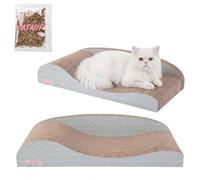 THE LICKER Store Kokomo 23.75" Cardboard Lounge Bed Cat Scratcher Sofa with Catnip, Modern Corrugated Scratching Couch for Indoor Pets, Gray Calm Wave Pattern CSR1002G