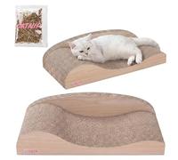THE LICKER Store Kokomo 23.75" Cardboard Lounge Bed Cat Scratcher Sofa with Catnip, Modern Corrugated Scratching Couch for Indoor Pets, Oak Wood Finish CSR1002D