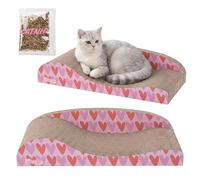 THE LICKER Store Kokomo 23.75" Cardboard Lounge Bed Cat Scratcher Sofa with Catnip, Modern Corrugated Scratching Couch for Indoor Pets, Pink/Red Hearts Pattern CSR1002F