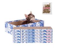 THE LICKER Store Naomi 18" x 10" Reversible Corrugated Cardboard Cat Scratcher Pads with Catnip, 5-Pack, Blue/White Chinoiserie Modern Furniture Protector CSR1009F