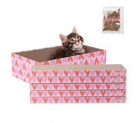 THE LICKER Store Naomi 18" x 10" Reversible Corrugated Cardboard Cat Scratcher Pads with Catnip, 5-Pack, Pink/Red Hearts Pattern Modern Furniture Protector CSR1009E