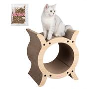 THE LICKER Store Nyan 16.5" Modern Cardboard Tunnel Cat Scratcher House with Catnip, Corrugated Indoor Cat Hideaway Den, Oak Wood Pattern Scratching Surface for All Cats CSR1007I