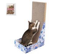 THE LICKER STORE Oliver 23.75” Blue & White Floral Cat Scratcher Pad | Catnip Included, Cardboard, Vertical Design, Furniture Protector for Indoor Use, Kitten Scratching Post for Wall Sofa