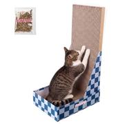 THE LICKER STORE Oliver 23.75” Navy Blue Checker Cat Scratcher Board | Catnip Included, Cardboard, Vertical Design, Furniture Protector for Indoor Use, Kitten Scratching Post for Wall Sofa