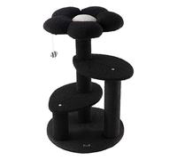 THE LICKER Store Poppy 29" 3-Tier Modern Flower Cat Tree, Black/White with Jute Scratching Posts and Dangling Toy, Whimsical Plush Pet Furniture for Indoor Cats, Weighted Base CTR1007B