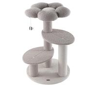 THE LICKER Store Poppy 29" 3-Tier Modern Flower Cat Tree, Grey/White with Jute Scratching Posts and Dangling Toy, Whimsical Plush Pet Furniture for Indoor Cats, Weighted Base CTR1007C