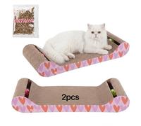 THE LICKER Store Rini 23.75" Modern Cardboard Cat Scratcher Lounge Bed with Built-in Bell Toys and Catnip, Ergonomic Curved Sofa Design, Pink/Red, Set of 2 CSR1003D-SET2