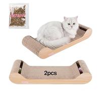 THE LICKER Store Rini 23.75" Modern Cardboard Cat Scratcher Lounge Bed with Built-in Bell Toys and Catnip, Ergonomic Curved Sofa Design, Oak Wood Finish, Set of 2 CSR1003C-SET2