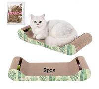 THE LICKER Store Rini 23.75" Modern Cardboard Cat Scratcher Lounge Bed with Built-in Bell Toys and Catnip, Ergonomic Curved Sofa Design, Mint/Green Leaf Pattern, Set of 2 CSR1003E-SET2
