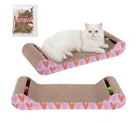 THE LICKER Store Rini 23.75" Modern Cardboard Cat Scratcher Lounge Bed with Built-in Bell Toys and Catnip, Ergonomic Curved Sofa Design, Pink/Red CSR1003D