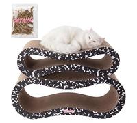 THE LICKER STORE Suvi 26" Modern Cardboard Infinity 2-in-1 Lounge Bed Cat Scratcher with Catnip, Black and White Composition Notebook, Corrugated Scratching Surface and Tunnel for Indoor Cats CSR1014G