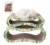 THE LICKER Store Suvi 26" Modern Cardboard Infinity 2-in-1 Lounge Bed Cat Scratcher with Catnip, Green Leaf, Corrugated Scratching Surface and Tunnel for Indoor Cats CSR1014I