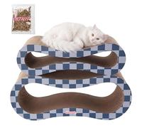 THE LICKER Store Suvi 26" Modern Cardboard Infinity 2-in-1 Lounge Bed Cat Scratcher with Catnip, Navy/Blue Checker, Corrugated Surface and Tunnel for Indoor Cats CSR1014J