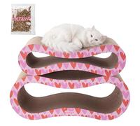 THE LICKER Store Suvi 26" Modern Cardboard Infinity 2-in-1 Lounge Bed Cat Scratcher with Catnip, Red Hearts, Corrugated Scratching Surface and Tunnel for Indoor Cats CSR1014H