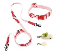 THE LICKER STORE WLK1004G-5SET Luna Small 8FT Adjustable 6-in-1 Waterproof Hands-Free Leash and Collar with LED Flashlight, Bag Dispenser, and Poop Bag Holder, Paloma