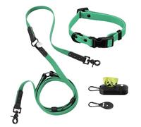 THE LICKER STORE WLK1004K-5SET Luna Small 8FT Adjustable 6-in-1 Waterproof Hands-Free Leash and Collar with LED Flashlight, Bag Dispenser, and Poop Bag Holder, Julep