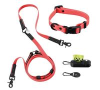 THE LICKER STORE WLK1004M-5SET Luna Small 8FT Adjustable 6-in-1 Waterproof Hands-Free Leash and Collar with LED Flashlight, Bag Dispenser, and Poop Bag Holder, Shirley