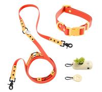 THE LICKER STORE WLK1005A-5SET Luna Medium 8FT Adjustable 6-in-1 Waterproof Hands-Free Leash and Collar with LED Flashlight, Bag Dispenser, and Poop Bag Holder, Aperol